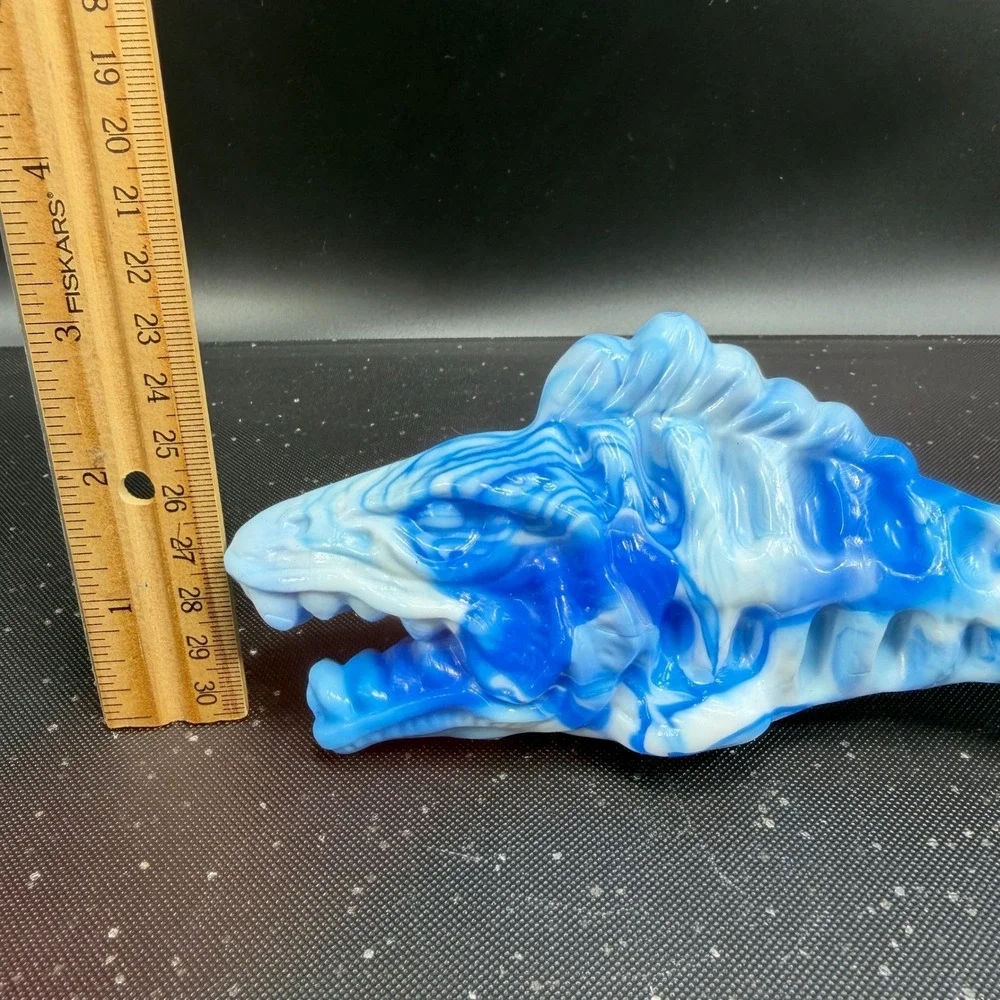 Hand Crafted Resin Fish Skeleton Figurines Blue Green Marbled Art Decor Set of 2